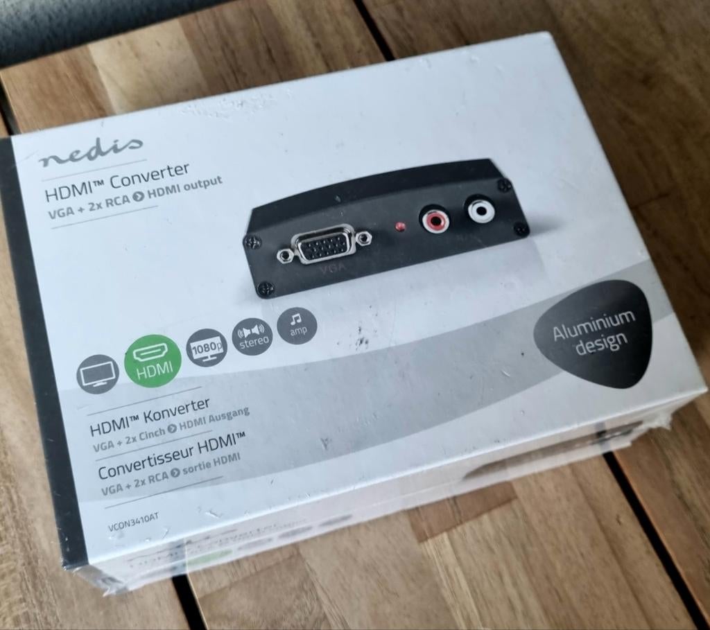 Nedis VGA + Tulp 2RCA naar HDMI converter met HDCP, Ophalen of Verzenden, Nieuw