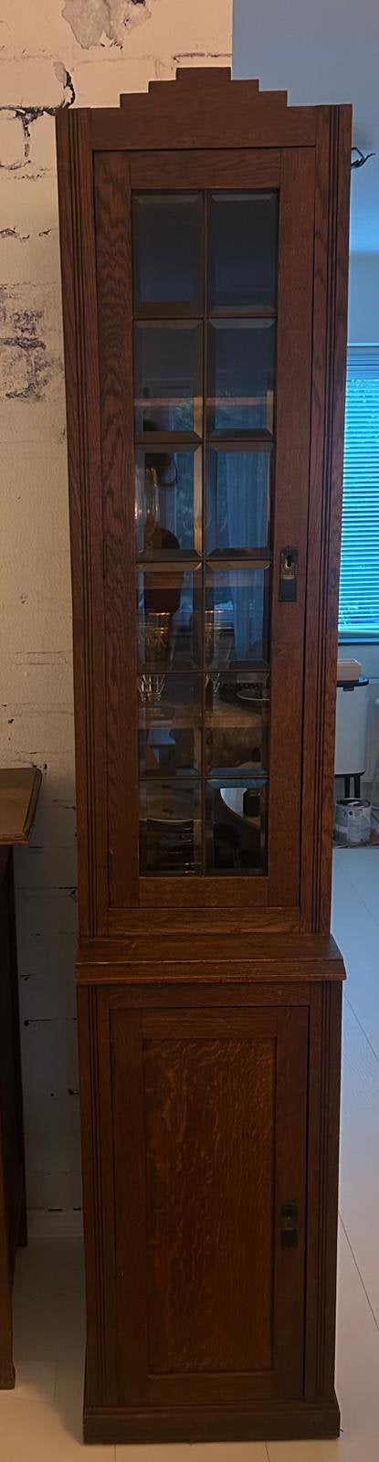 Art Deco / Amsterdamse School vitrinekast, Ophalen, 200 cm of meer, 25 tot 50 cm, Glas