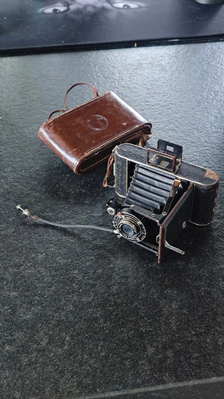 Vintage Kodak Junior 620 Balgcamera met lederen tas, Ophalen of Verzenden, Gebruikt, Kodak