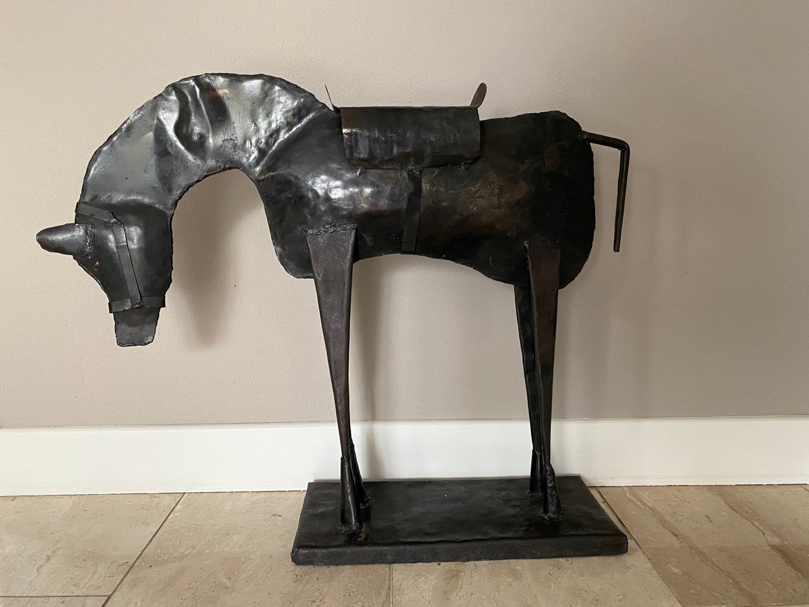 Plaatmetalen paard met zadel, Ophalen, Gebruikt, Zwart