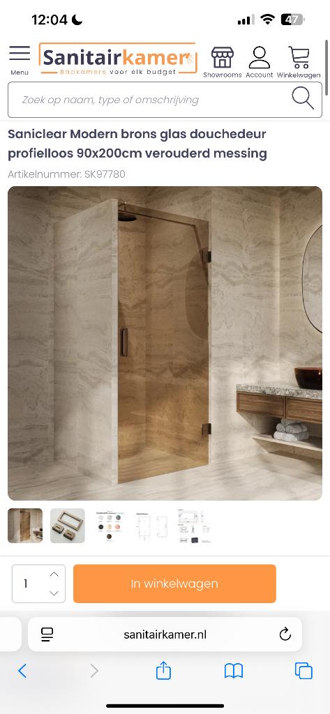 Douchedeur brons 90x200, Ophalen, Nieuw, Glas, Douche