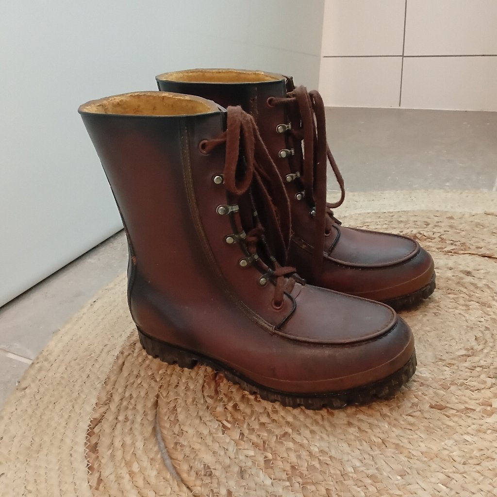 Vintage legerkisten bruin maat 11/ 45, Verzenden, Landmacht, Nederland, Kleding of Schoenen