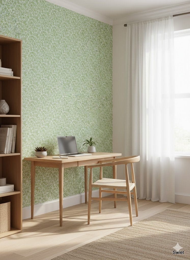 14106 Limegroen takjes behang vintage swiet, Huis en Inrichting, Stoffering | Behang, Ophalen of Verzenden, Groen