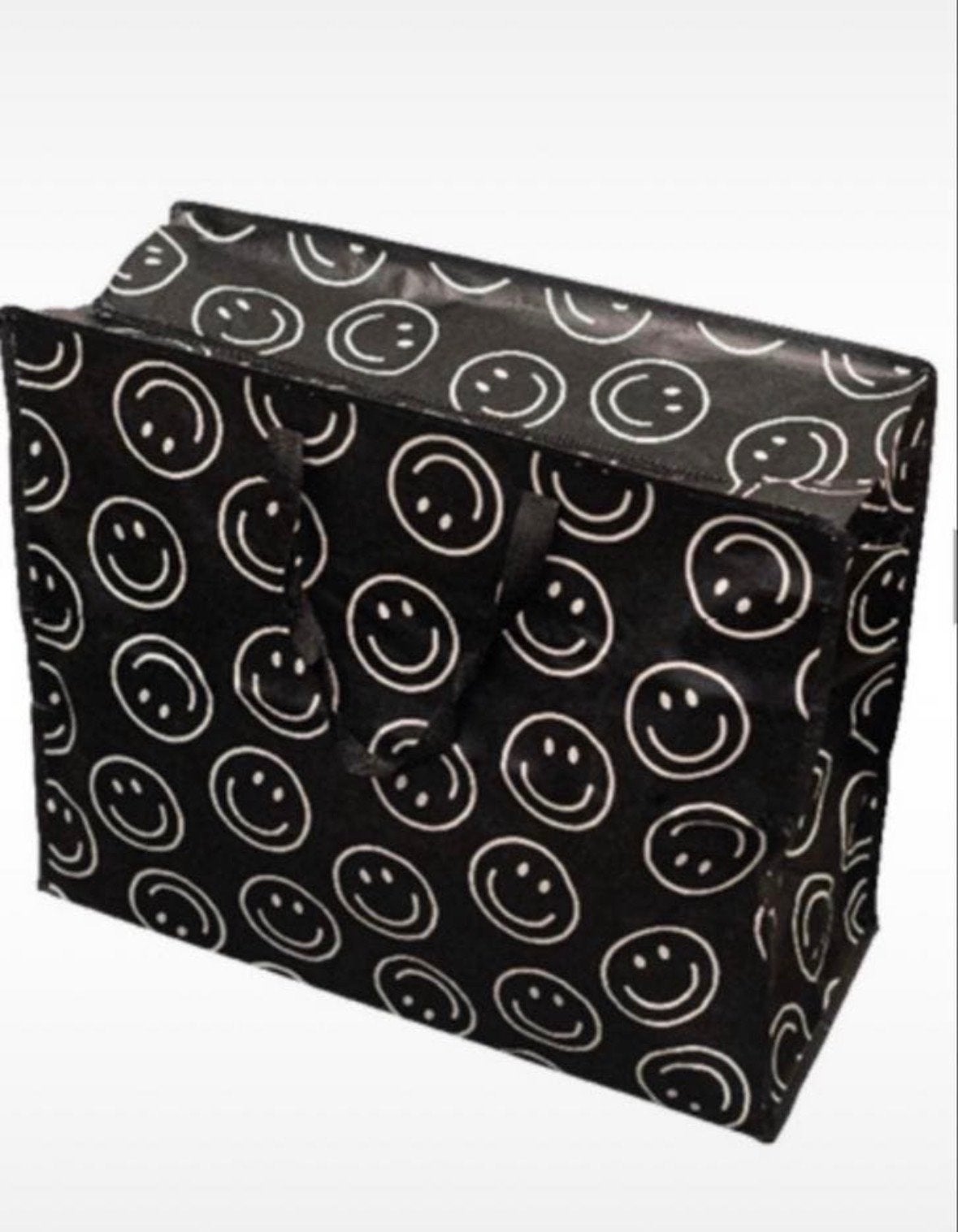 Shopper met smiley print - Nog 4 beschikbaar!, Ophalen of Verzenden, Nieuw, Zwart, Shopper