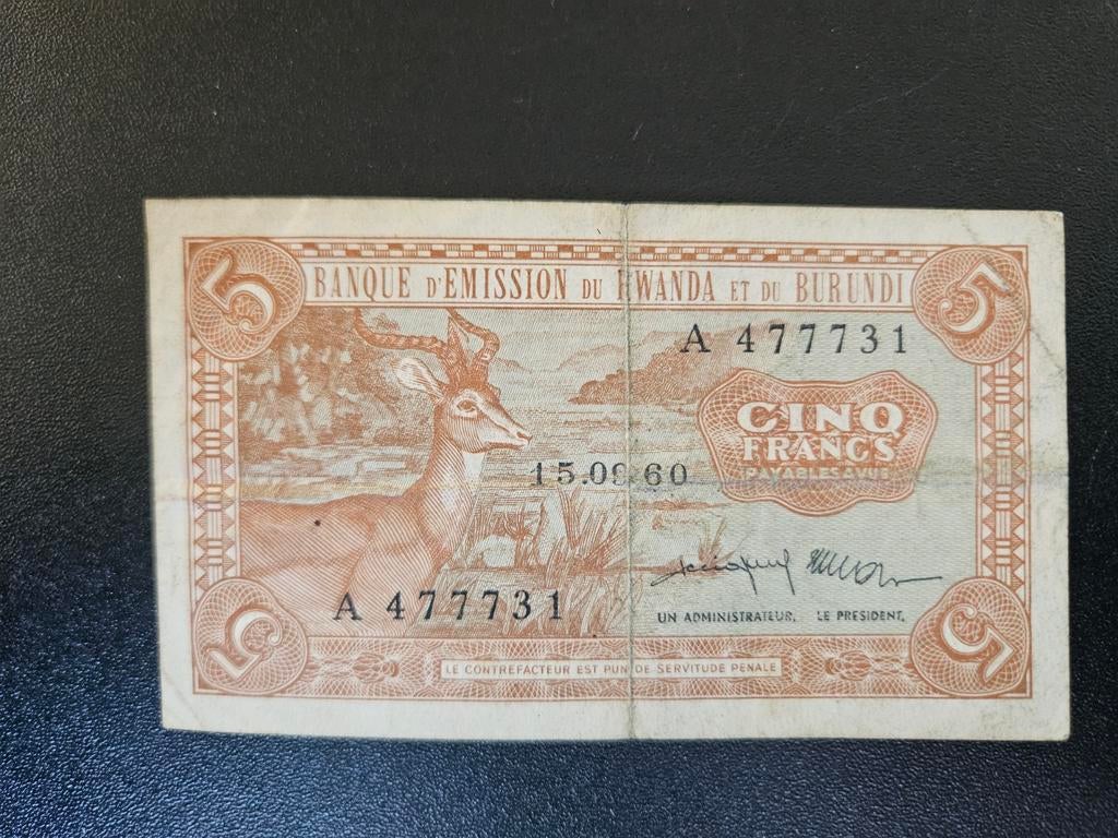 Rwanda et du Burundi pick 1a 1960, Ophalen of Verzenden, Burundi, Los biljet