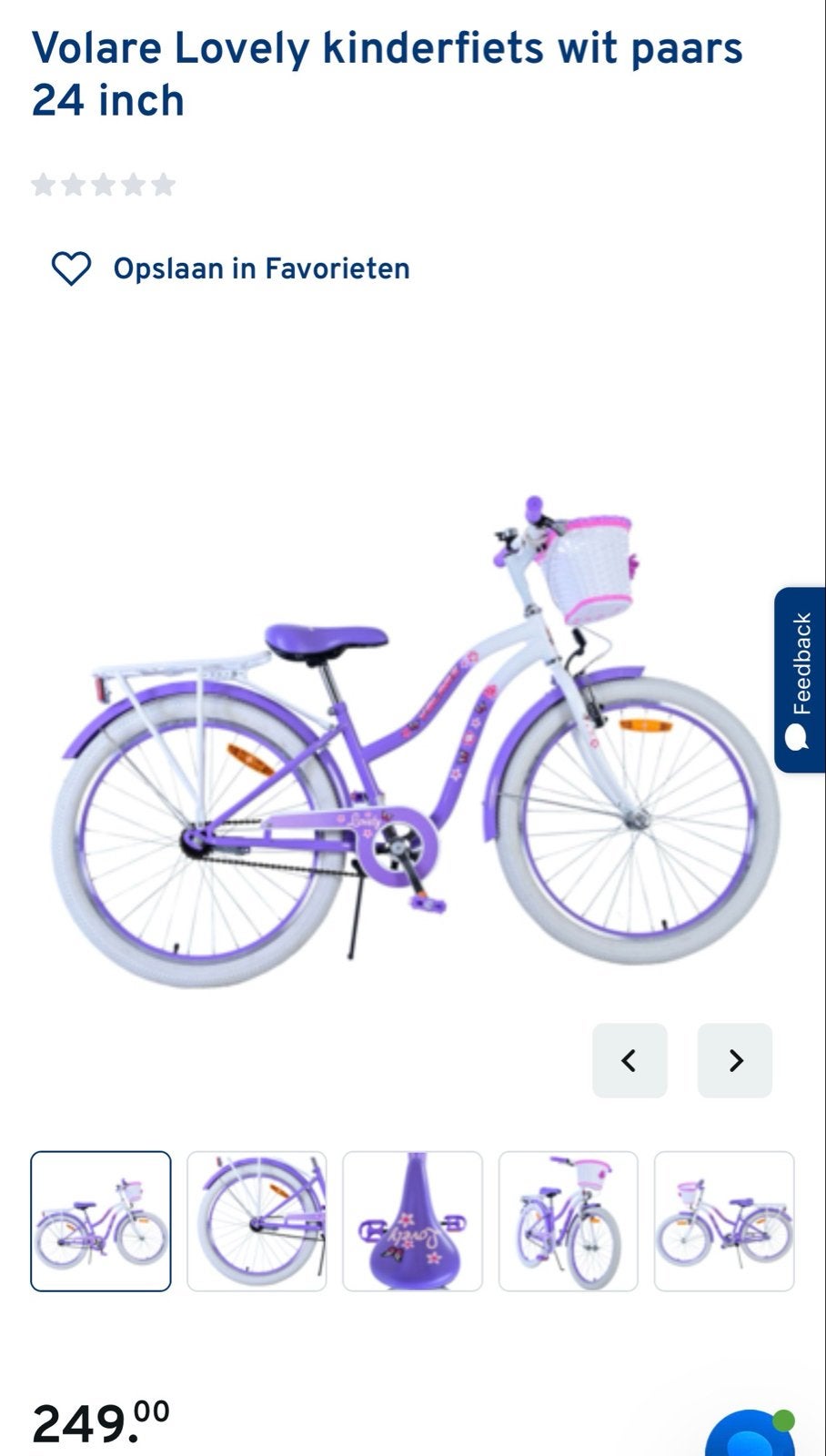 Volare Lovely 24 inch kinderfiets wit/paars