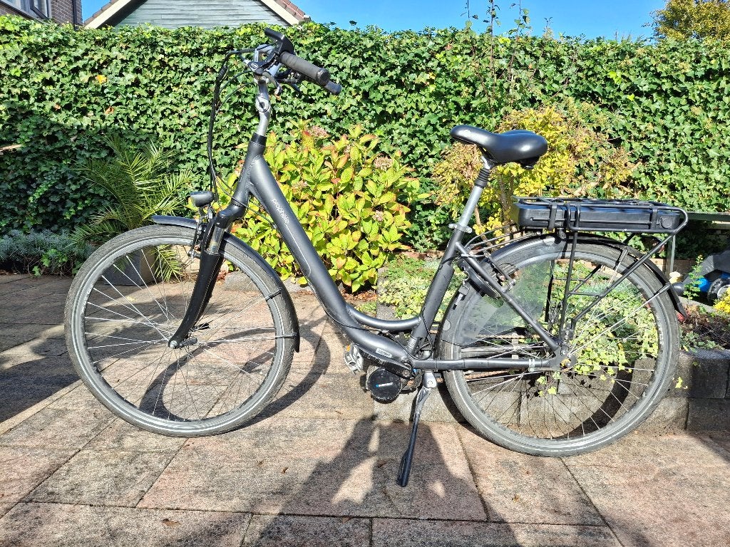 Elektrische dames fiets met midden motor, Velgrem, Aluminium, Minder dan 49 cm, Zo goed als nieuw