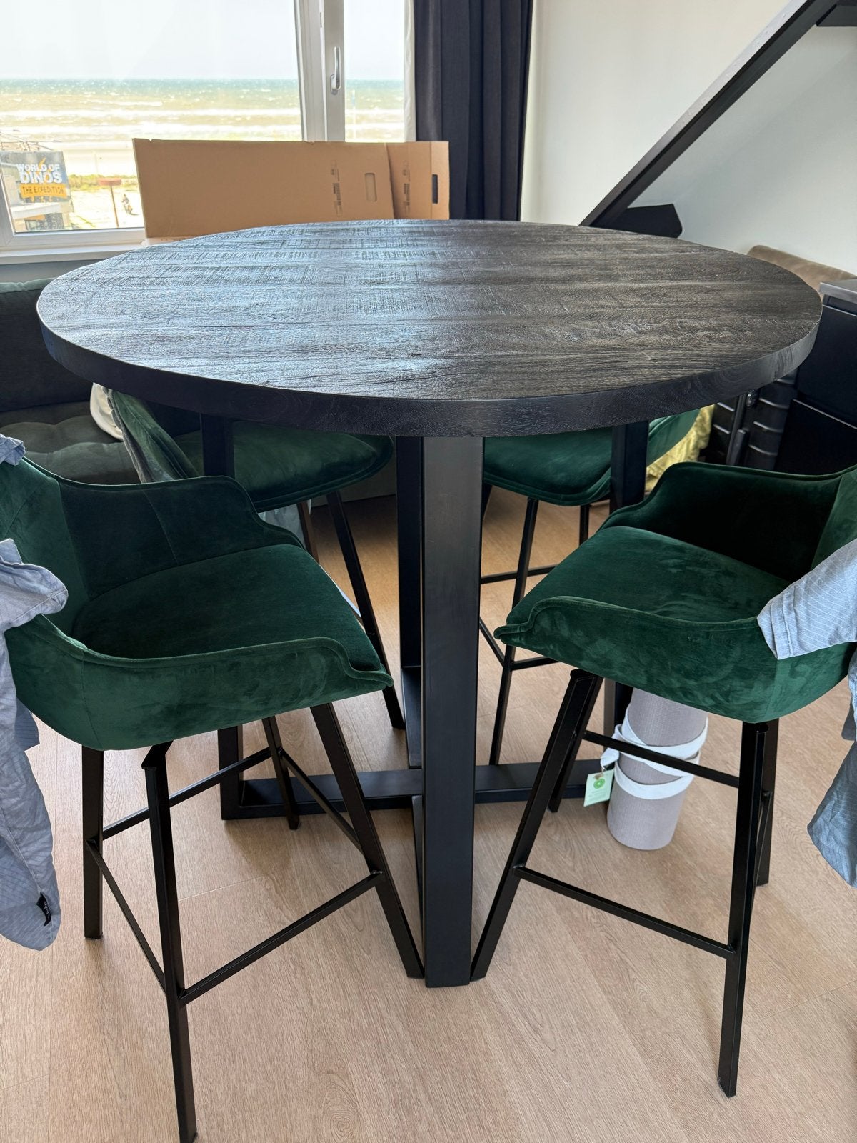 Zo goed als nieuwe ronde bartafel van mangohout 110x90 cm, Huis en Inrichting, Tafels | Eettafels, Ophalen, 100 tot 150 cm, Rond