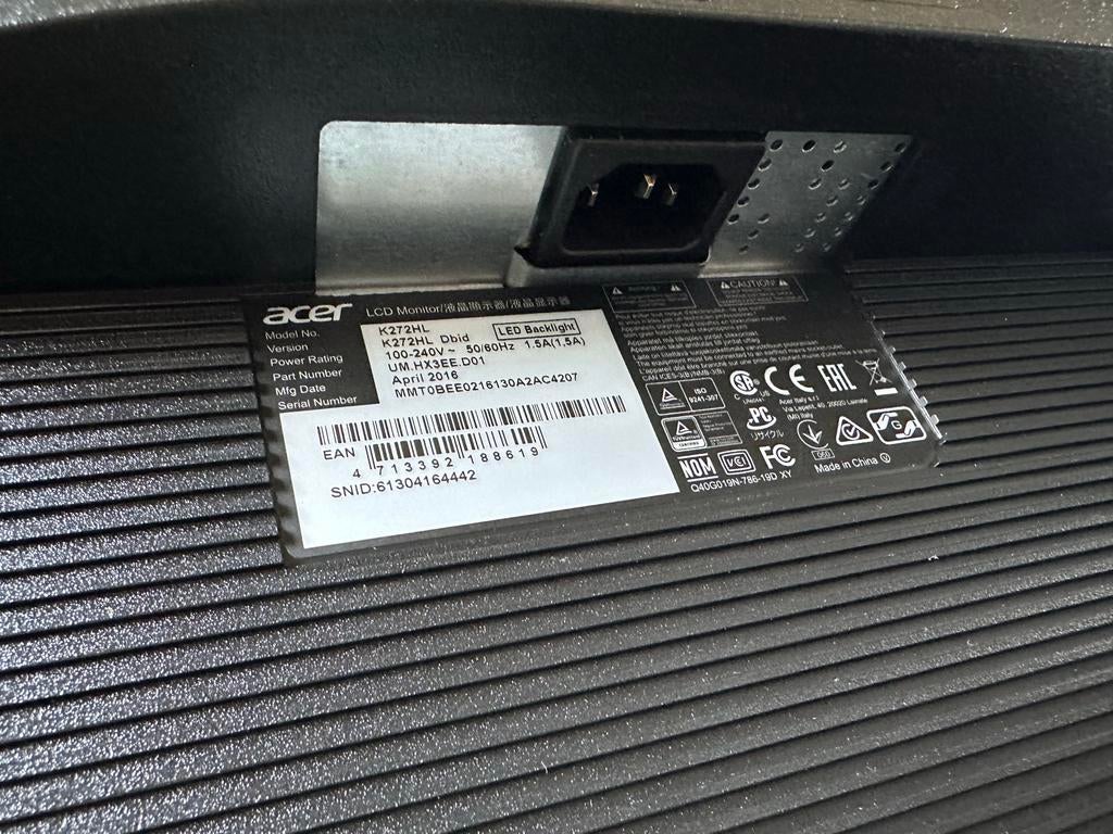 Acer K272HL monitor, Ophalen, Gebruikt, LED