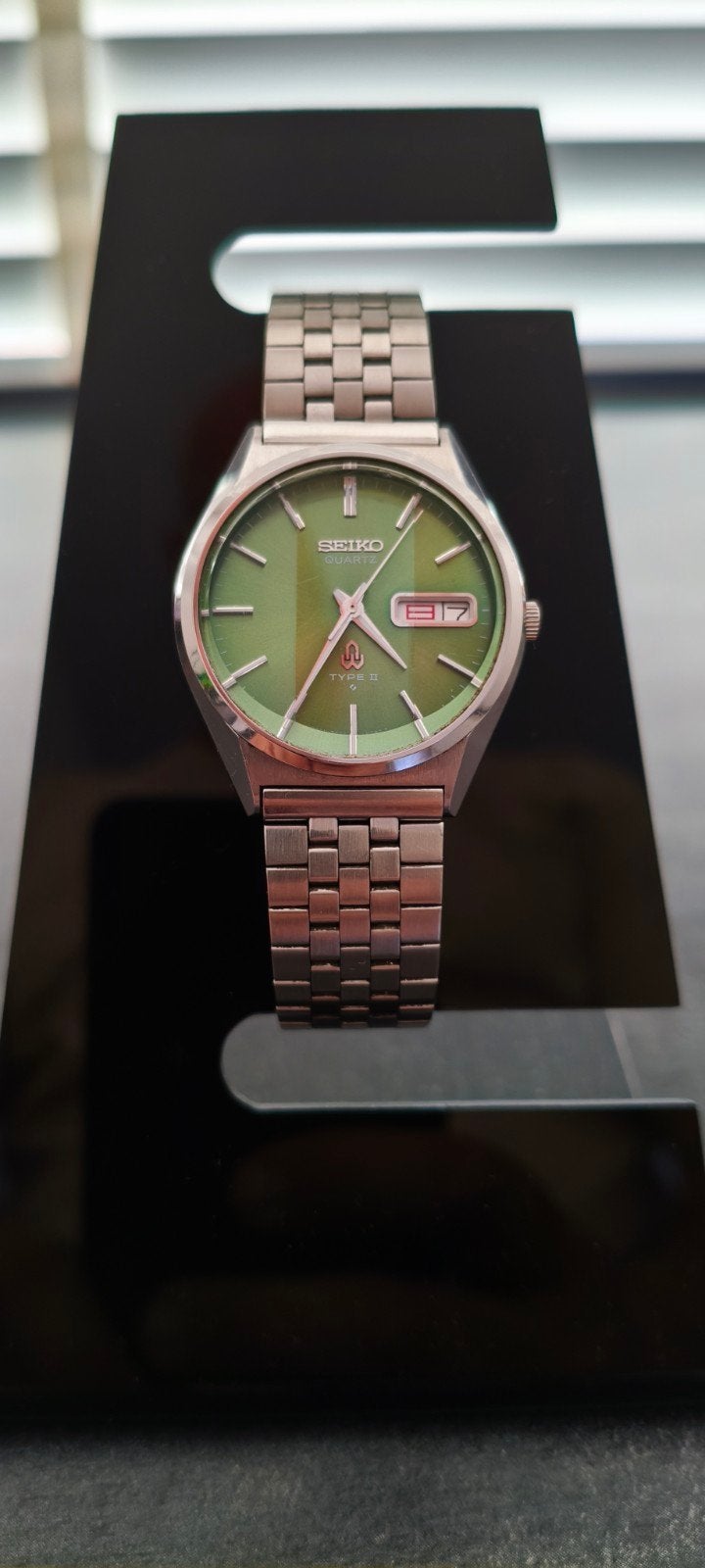 Unieke Vintage Seiko Type II Quartz 1977– Groene Sunburst, Ophalen of Verzenden, Staal, Seiko