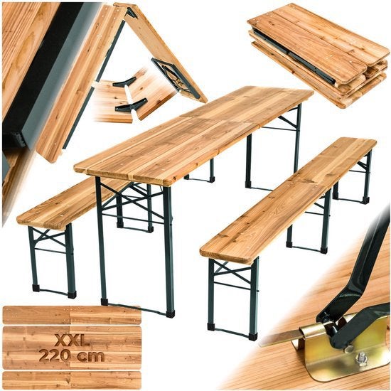 Biertafel set 220x60 geheel inklapbaar. 1x gebruikt , nieuw, Ophalen, Zo goed als nieuw, Inklapbaar, Rechthoekig