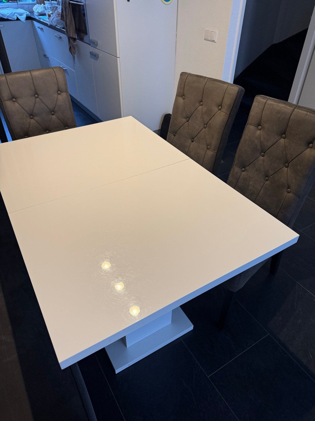 Complete eethoek: uitschuifbare tafel, 3 stoelen, eetbank, Ophalen, Gebruikt, 4 tot 6 stoelen