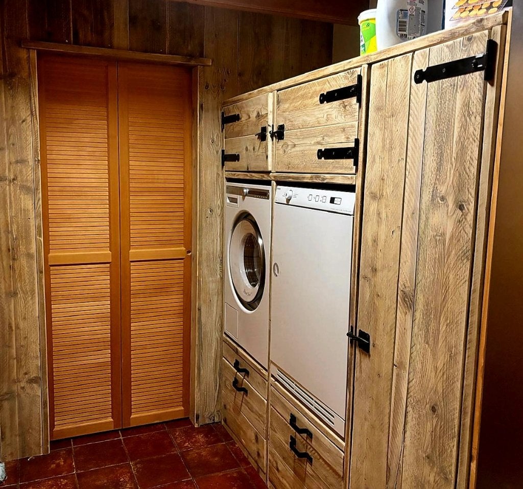 Wasmachine ombouw voorraadkast lades massief hout, Huis en Inrichting, Kasten | Stellingkasten, Ophalen, Nieuw