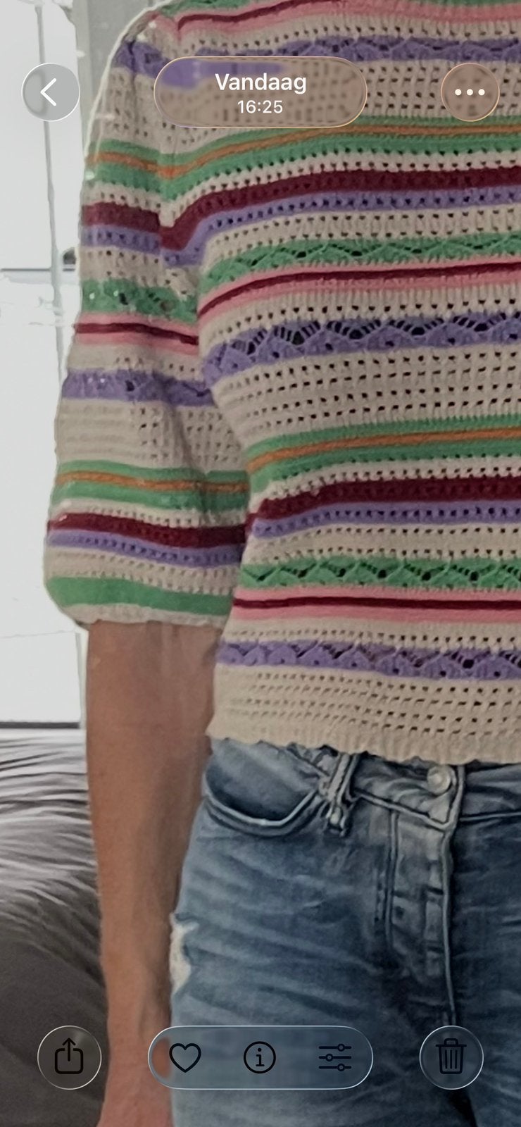 Suncoo gehaakte trui met strepen, maat XS-S, Kleding | Dames, T-shirts, Meerkleurig, Ophalen of Verzenden, Zo goed als nieuw, Korte mouw