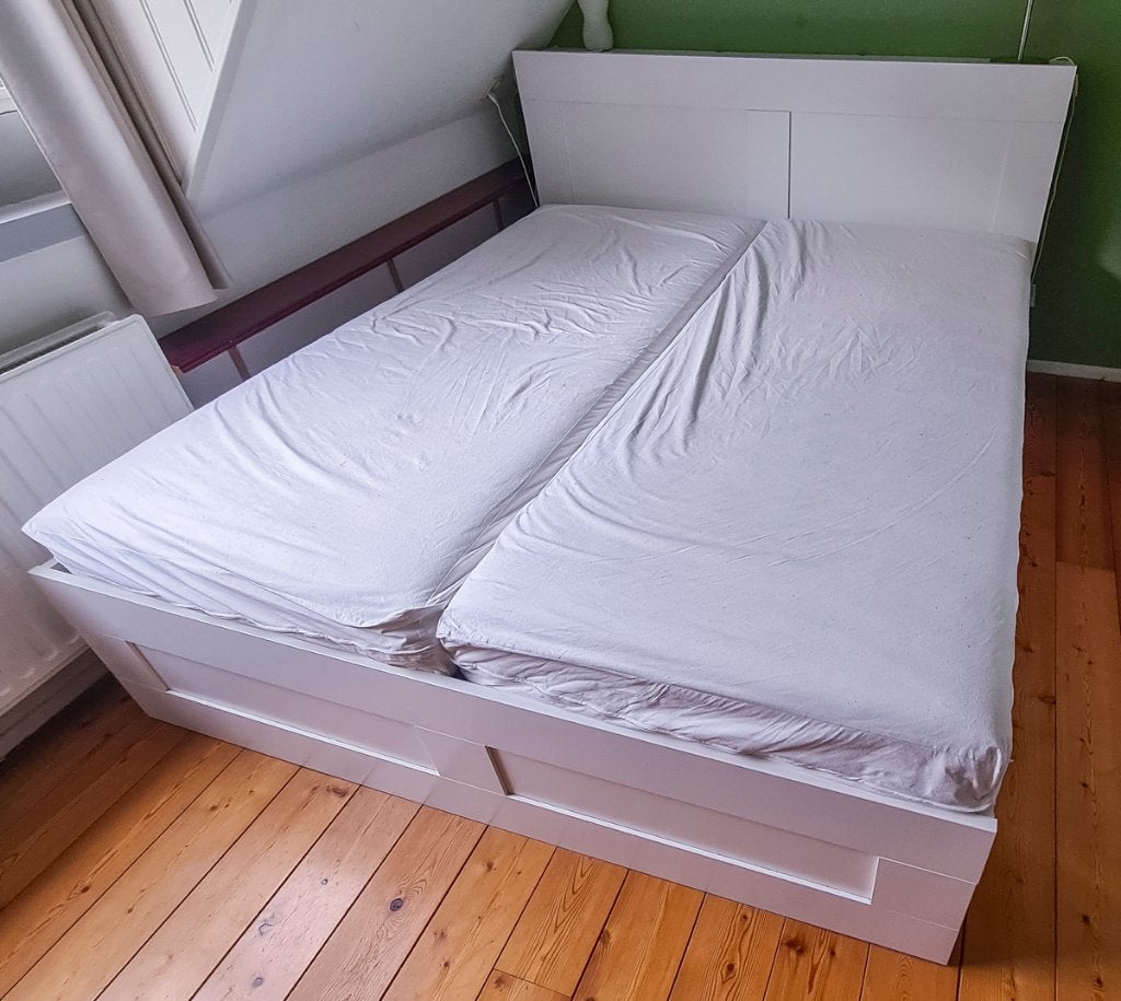 Bed 180x200 Ikea Brimnes 4 lades incl auping spiralen, Ophalen, Wit, Tweepersoons, 180 cm