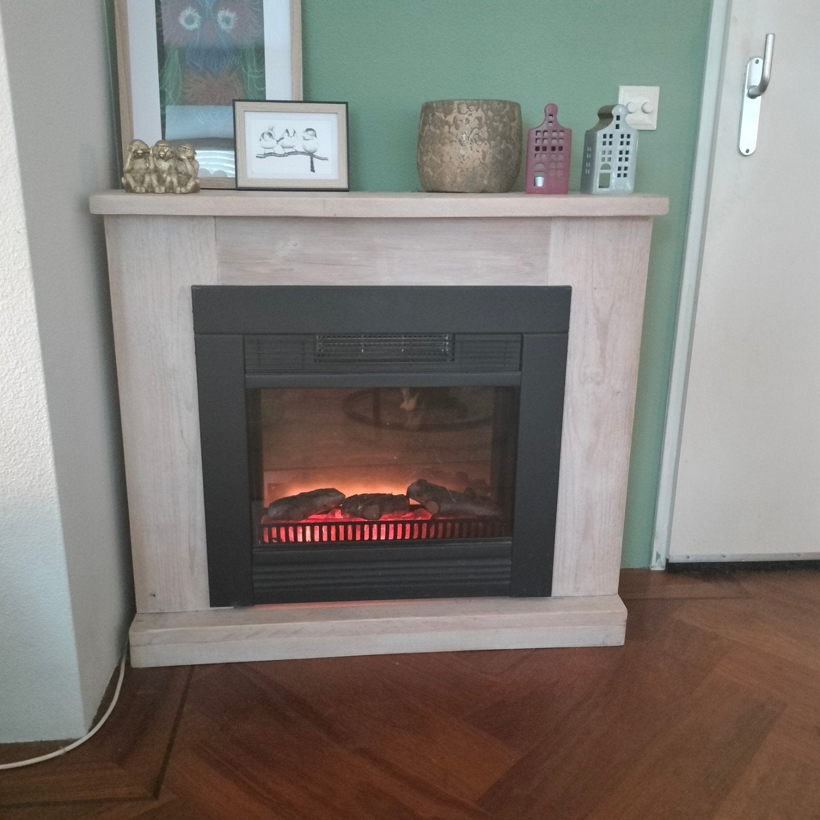 Elektrisch sfeerhaardje met steigerhouten ombouw, Huis en Inrichting, Haarden, Ophalen, Gebruikt, Vrijstaande haard
