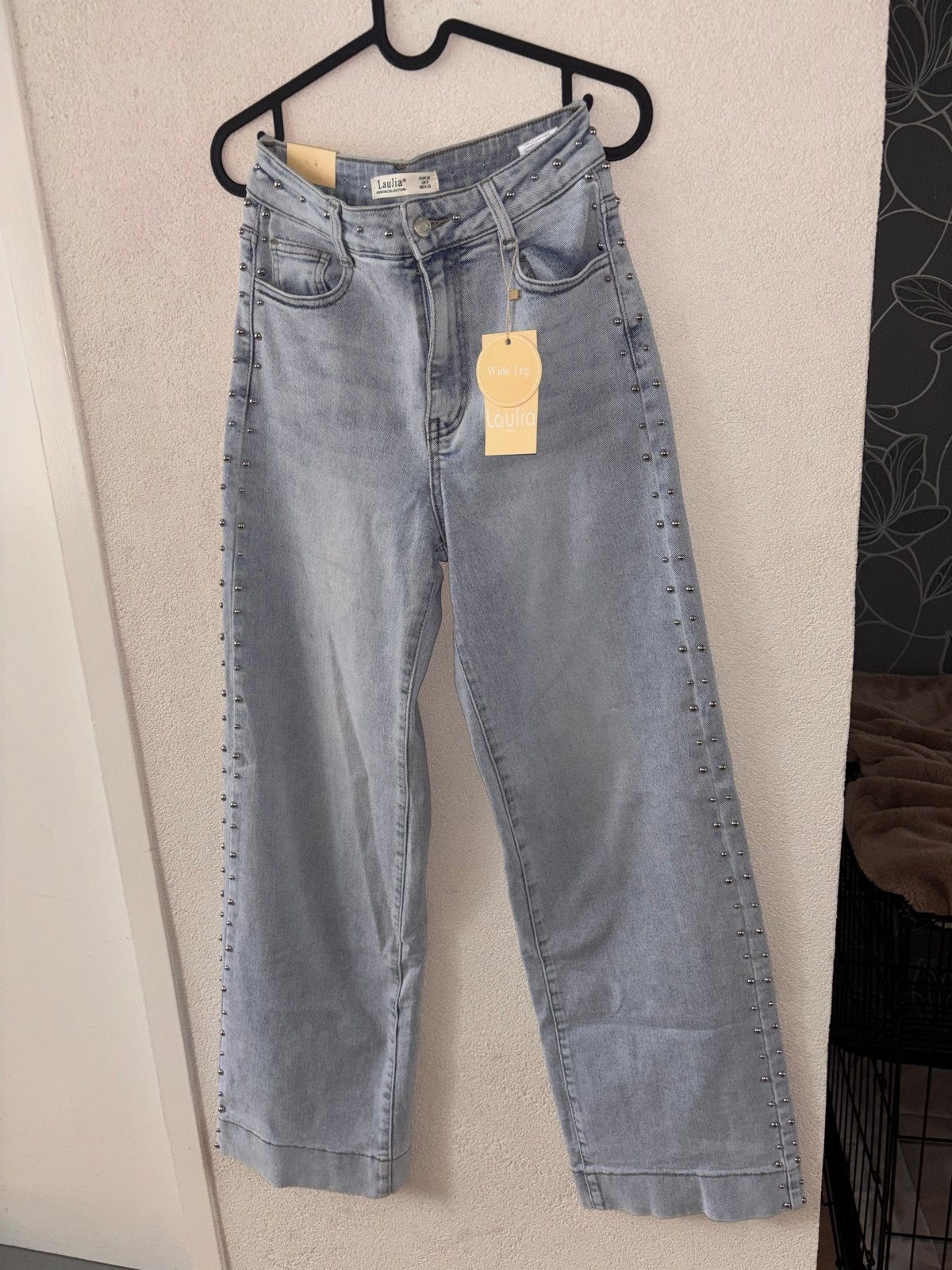 Nieuwe wide leg jeans met studs en stretch, Kleding | Dames, Spijkerbroeken en Jeans, Ophalen of Verzenden, Nieuw, Blauw, W28 - W29 (confectie 36)