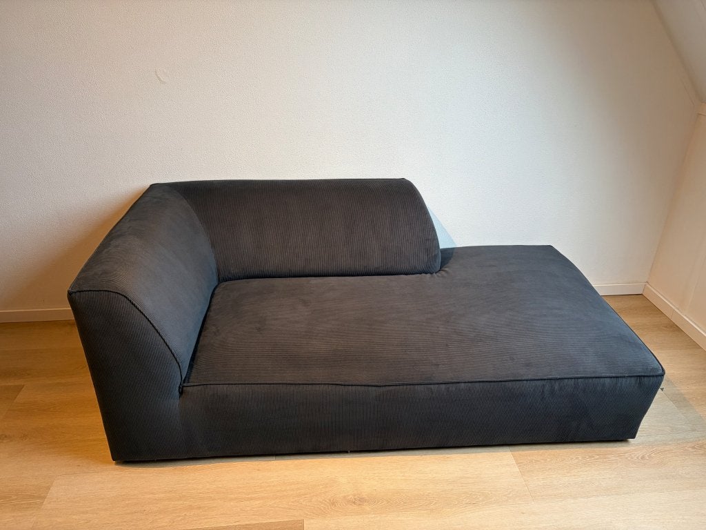 Zwarte ribstof loungebank / hoekbank, Ophalen, 150 tot 200 cm, Hoekbank, Tweepersoons