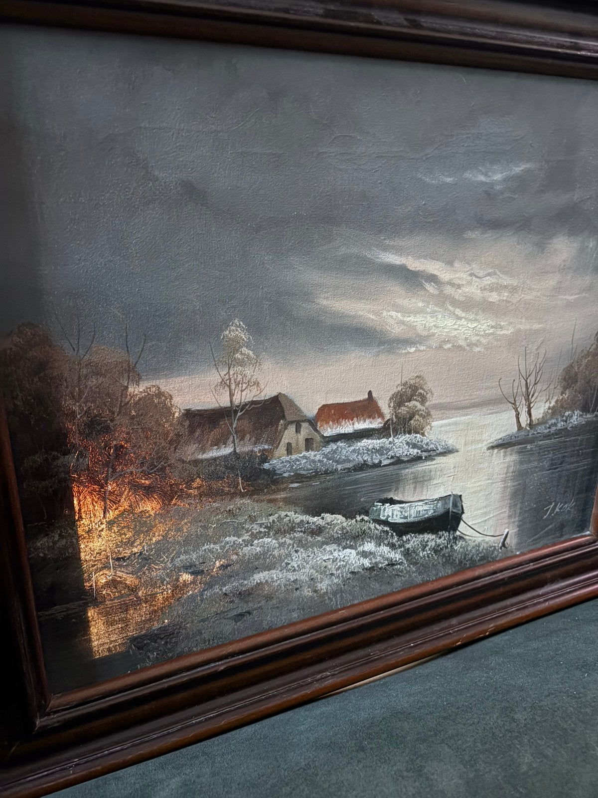 Origineel schilderij J. Kok – Hollands winterlandschap, Antiek en Kunst, Ophalen, Oud hollands, Landschap