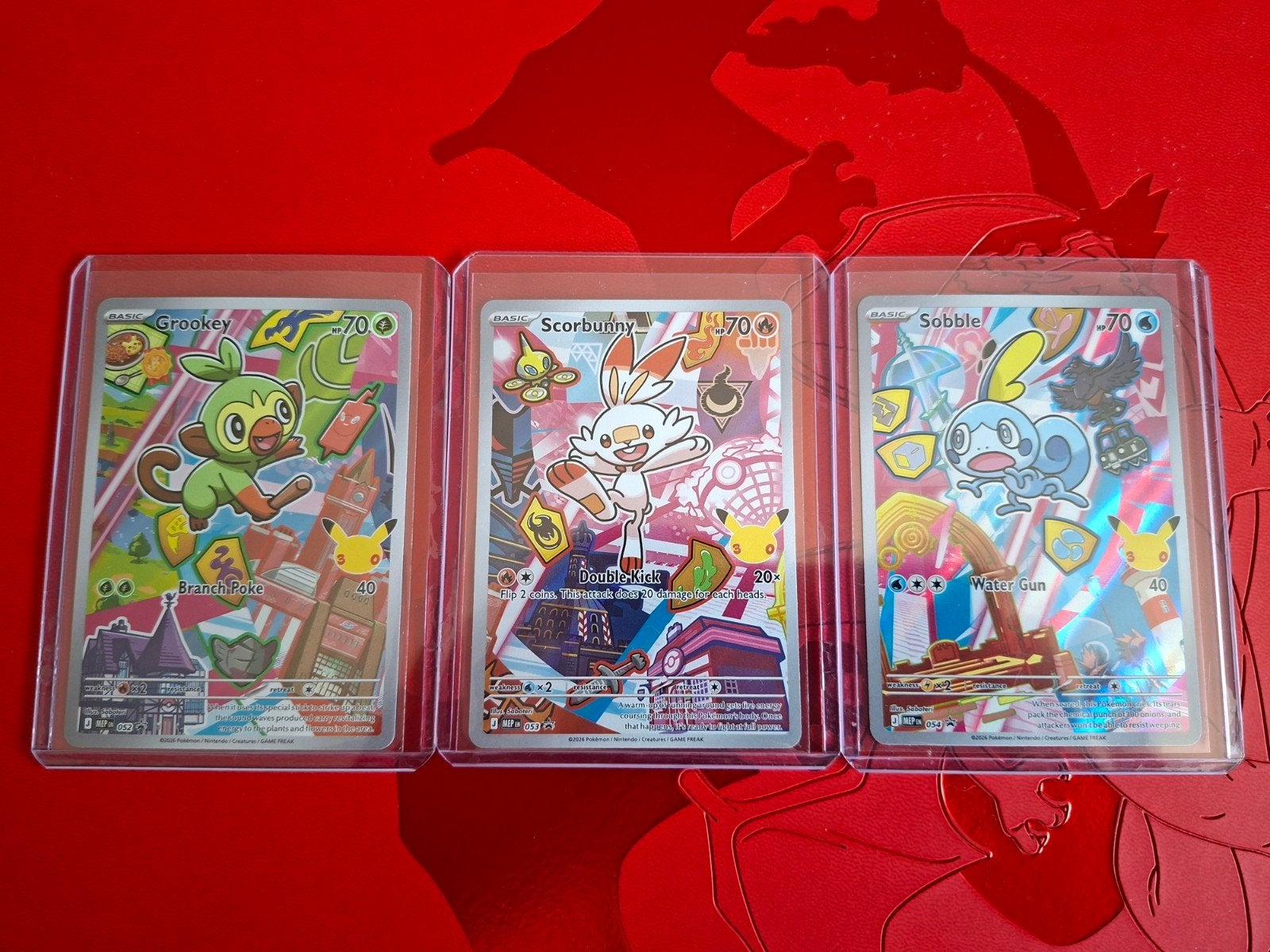Pokémon Kaarten Grookey, Scorbunny, Sobble Set, Ophalen, Zo goed als nieuw, Meerdere kaarten, Foil