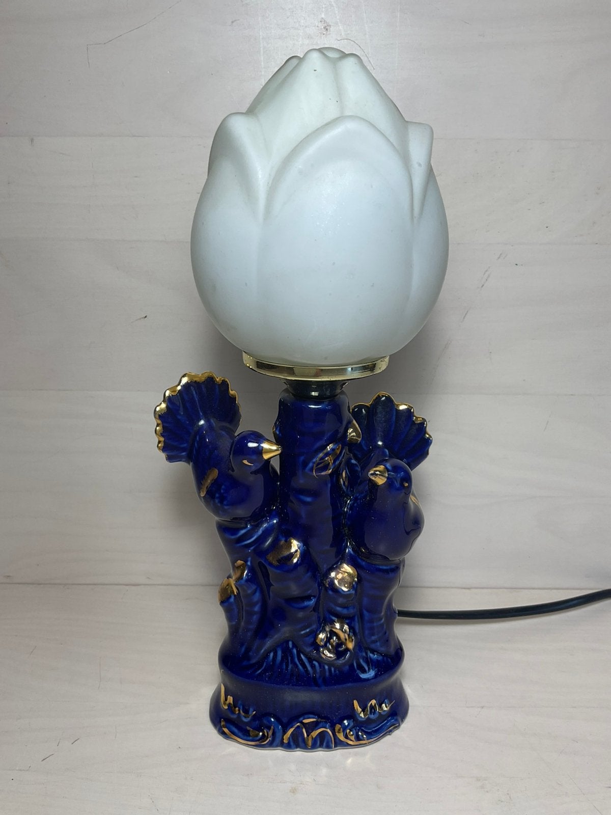 Vintage tafellamp van keramiek blauw met goud van kleur, Blauw, Ophalen of Verzenden, Keramiek, Vintage