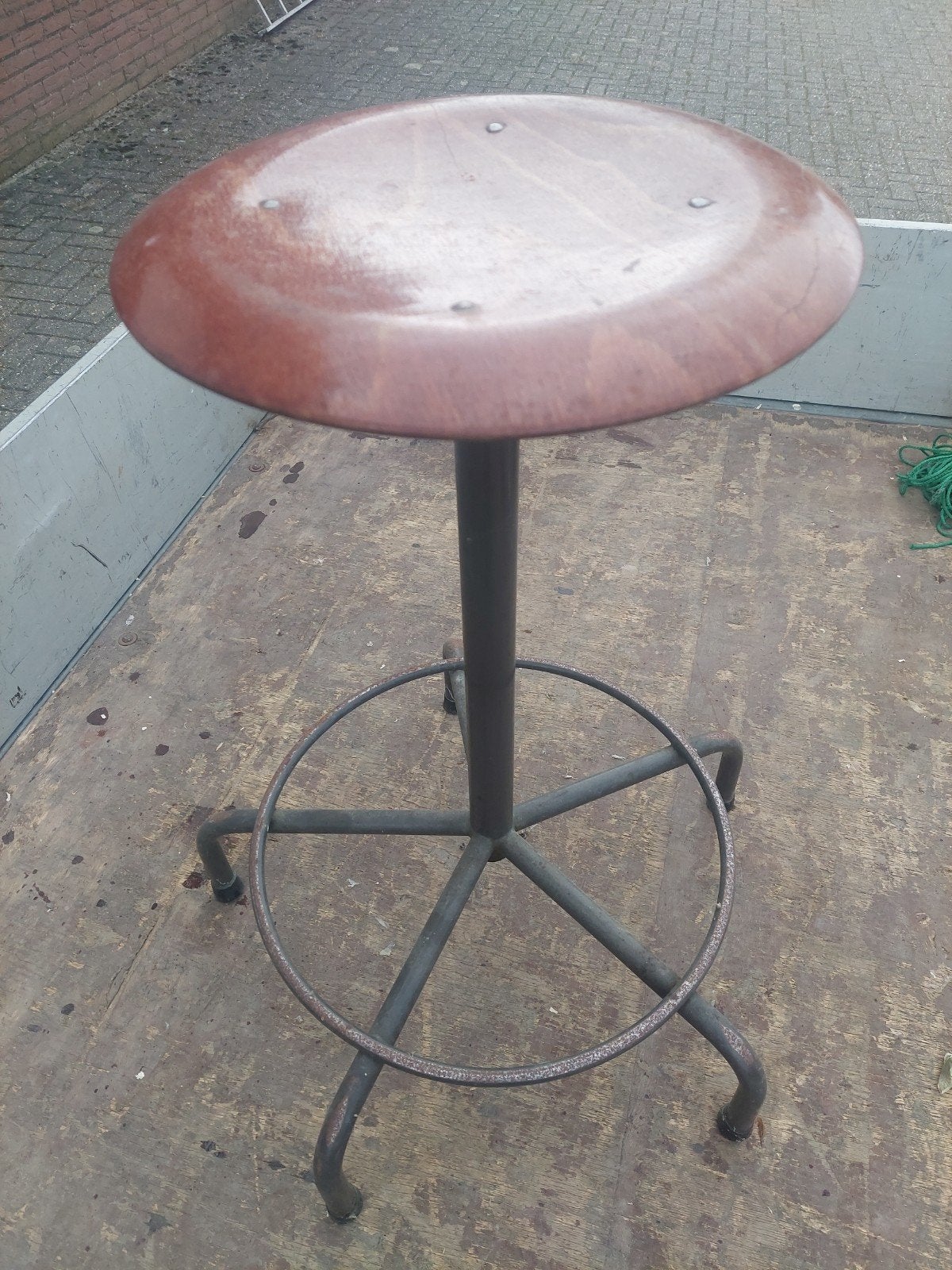 Vintage industriële kruk - In hoogte verstelbaar, Ophalen, In hoogte verstelbaar, Gebruikt, Hout