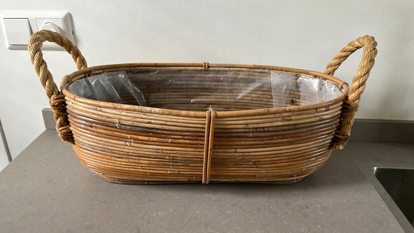 Toffe rieten bamboe mand xl, Minder dan 30 cm, Rond, Ophalen of Verzenden, Zo goed als nieuw