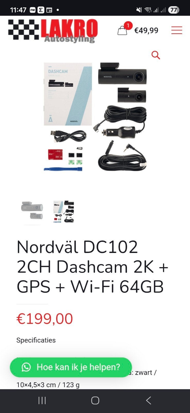 Nordvall dashcam voor en achter 2K, Ophalen of Verzenden