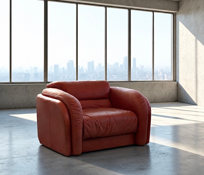 Vintage leren loungefauteuil – rood | Chunky design, Ophalen of Verzenden, Zo goed als nieuw