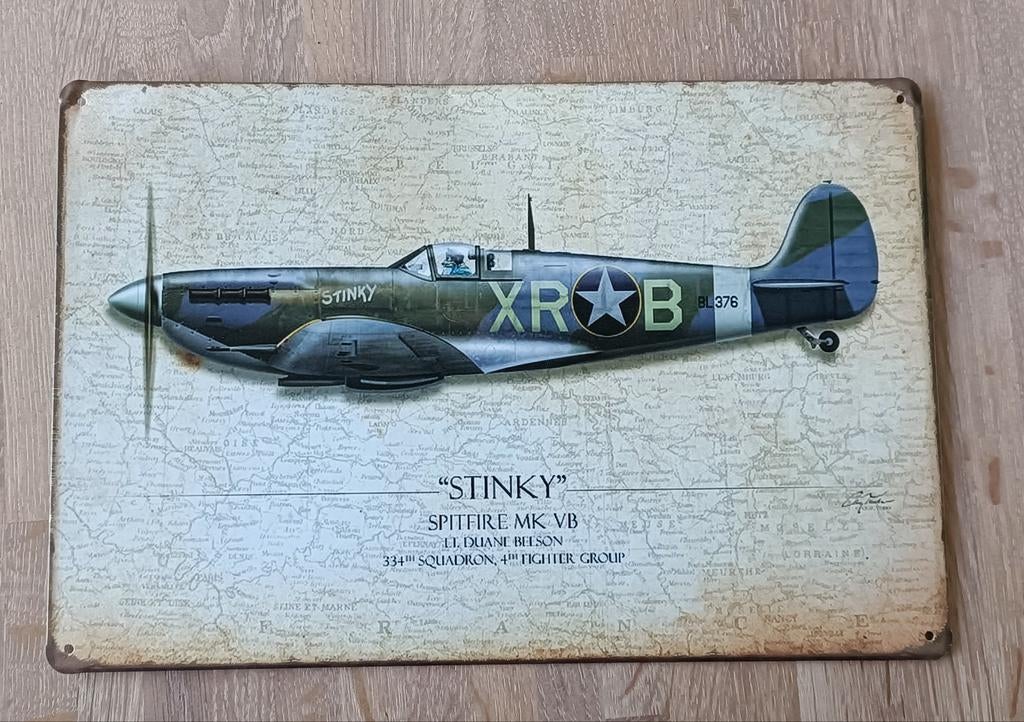 Vintage Metalen Plaat Spitfire MK VB "Stinky" Vliegtuig, Ophalen of Verzenden, Gebruikt