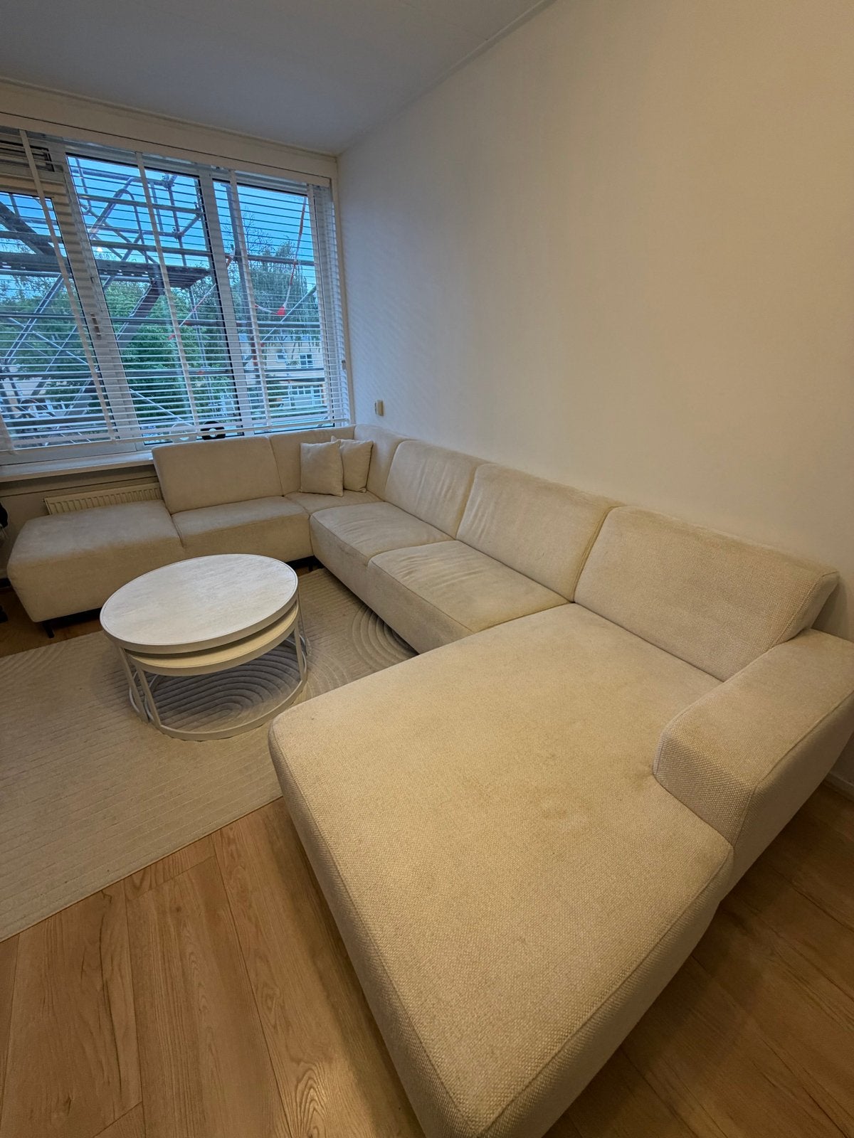 Grote bank met chaise longue - Crème/Beige, Ophalen, Gebruikt, Stof