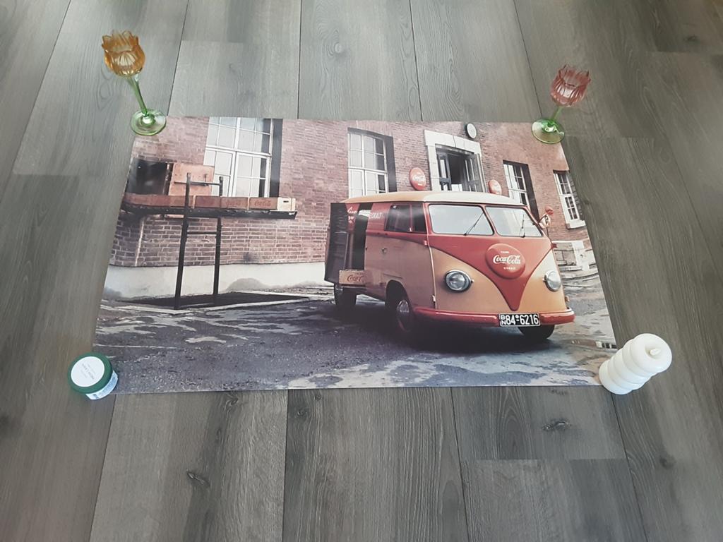 Leuke oude poster met VW busje van Coca-Cola., Ophalen of Verzenden, Huis en Inrichting