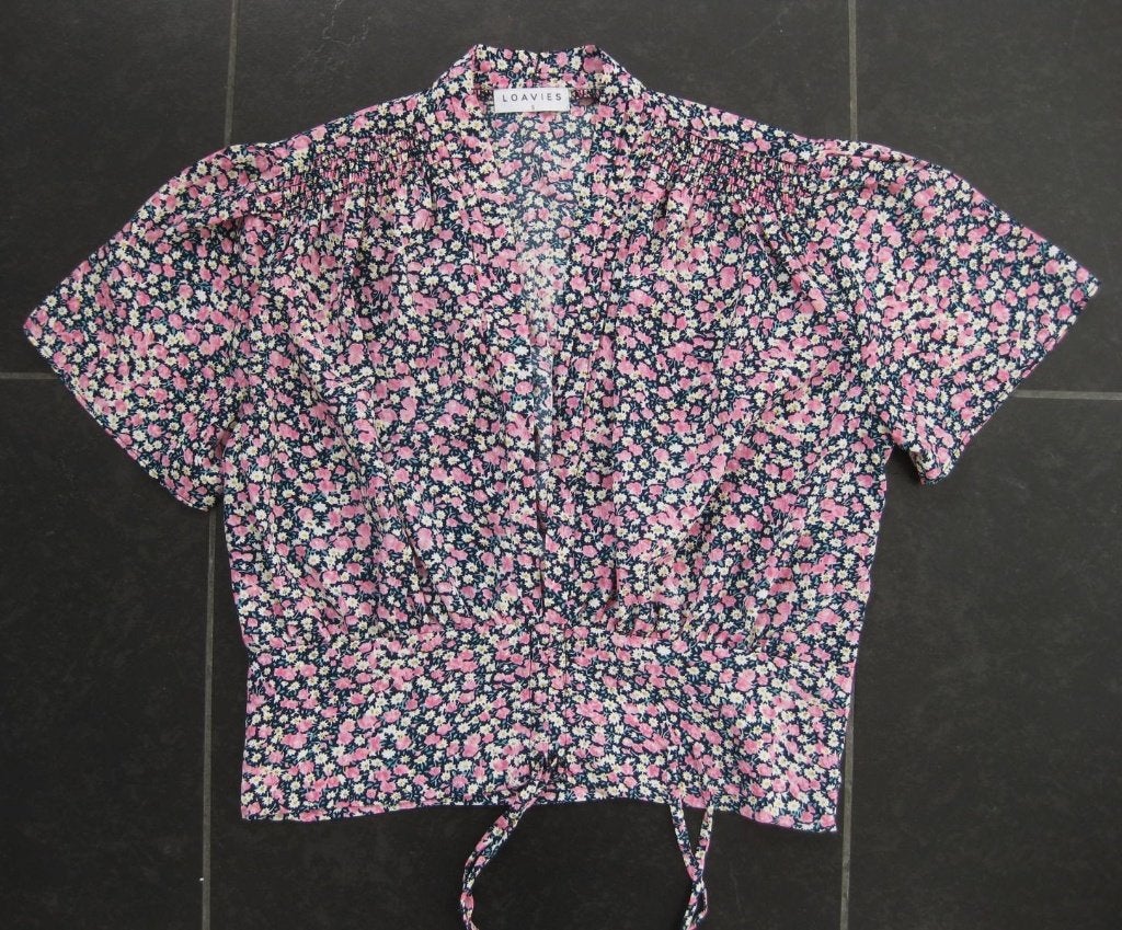 Loavies korte blouse, roze groen bloemetjes, maat S, Ophalen of Verzenden, Roze, Maat 36 (S), Loavies