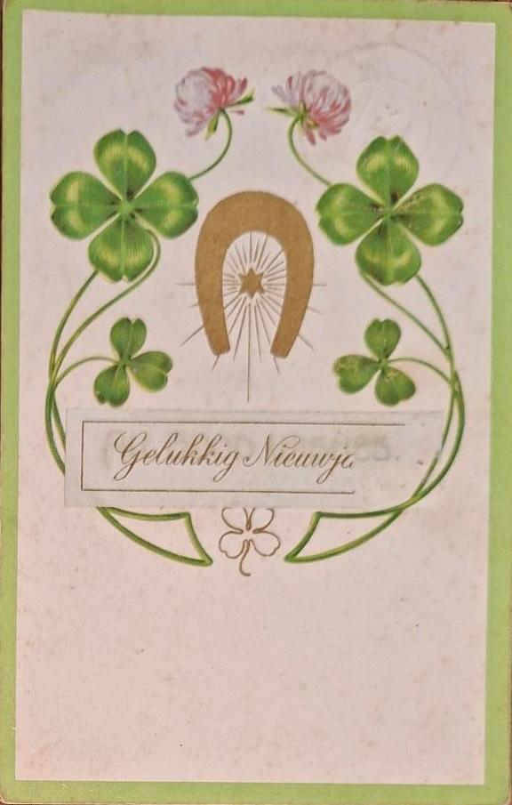 Jugendstil Kerstkaart- Klavertje Vier- 1929, Verzenden, 1920 tot 1940, Gelopen, Feest(dag)