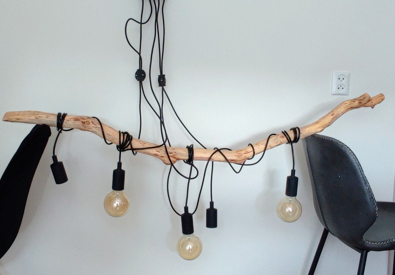 Hanglamp met hout  E27 fittingen, Huis en Inrichting, Ophalen, Gebruikt, E27 (groot), Rustiek, Landelijk, Industrieel