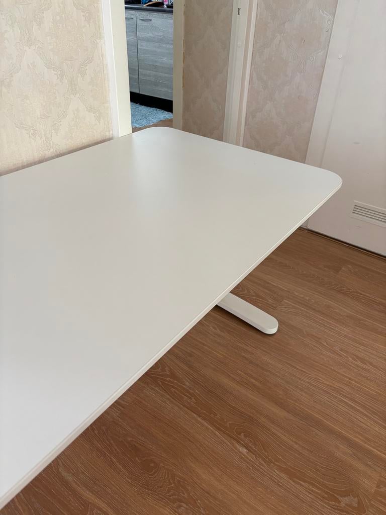 Wit IKEA bureau verstelbaar 160x80 cm, Ophalen, Zit-sta bureau, Gebruikt, In hoogte verstelbaar