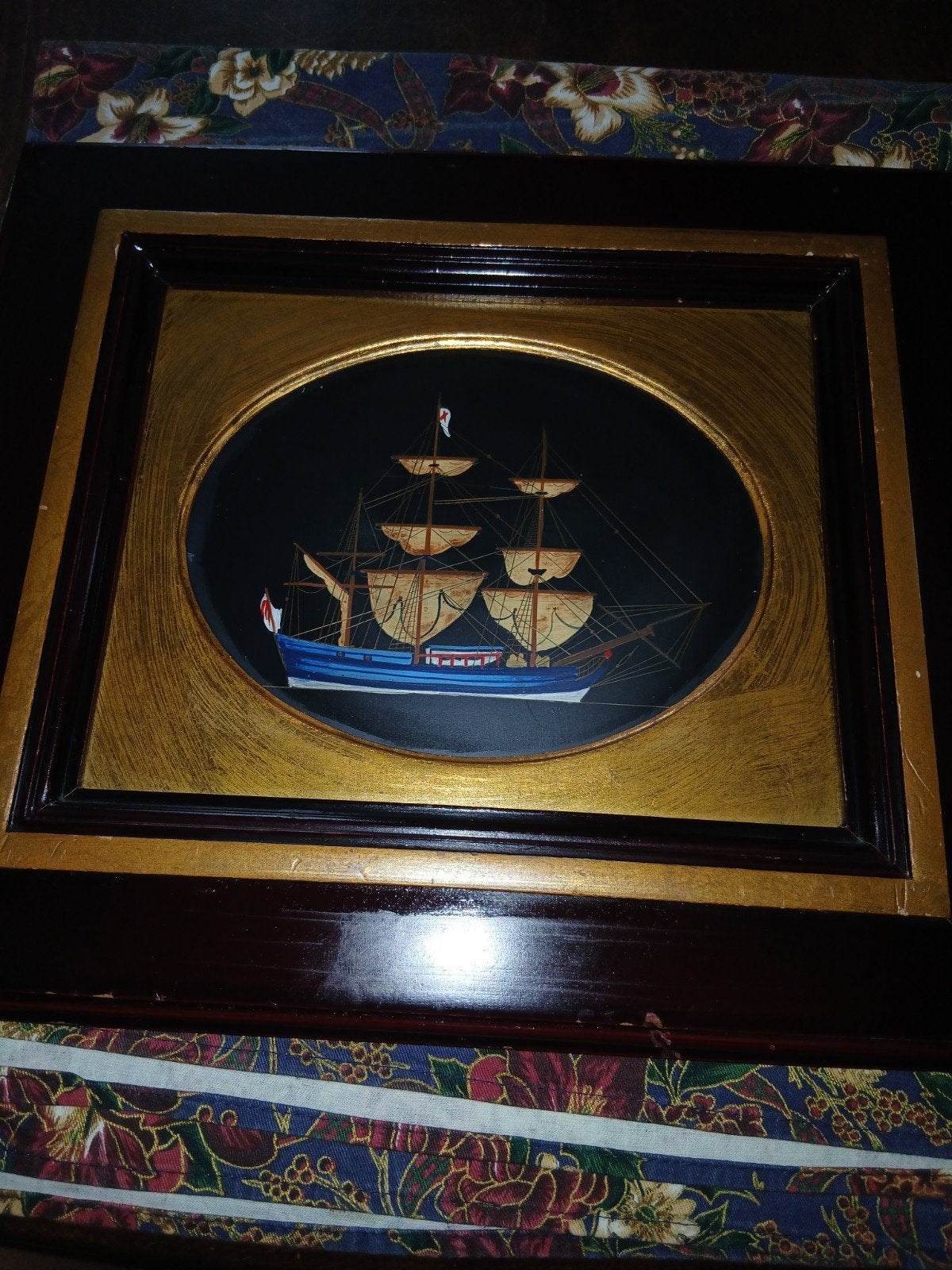 Maritiem schilderij(wanddecoratie): Zeilschip op donkere zee, Maritiem / water, Overige stijlen, Overige ondergronden, Bijzondere lijst