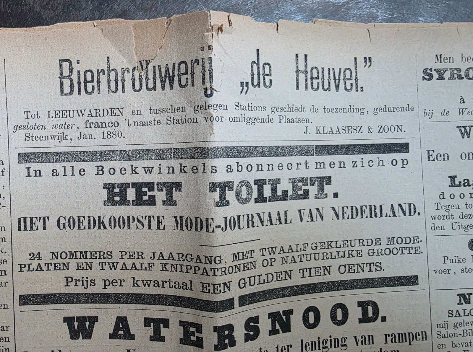 125) ADV. BIERBROUWERIJ DE HEUVEL STEENWIJK 1880, Verzenden, Gebruikt, Overige typen, Overige merken