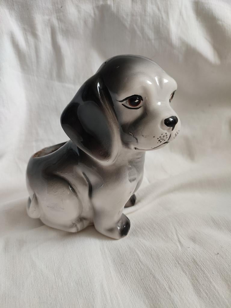 Vintage Kitsch puppy hond  plantenbak bloempot keramiek, Verzamelen, Retro, Ophalen of Verzenden, Huis en Inrichting