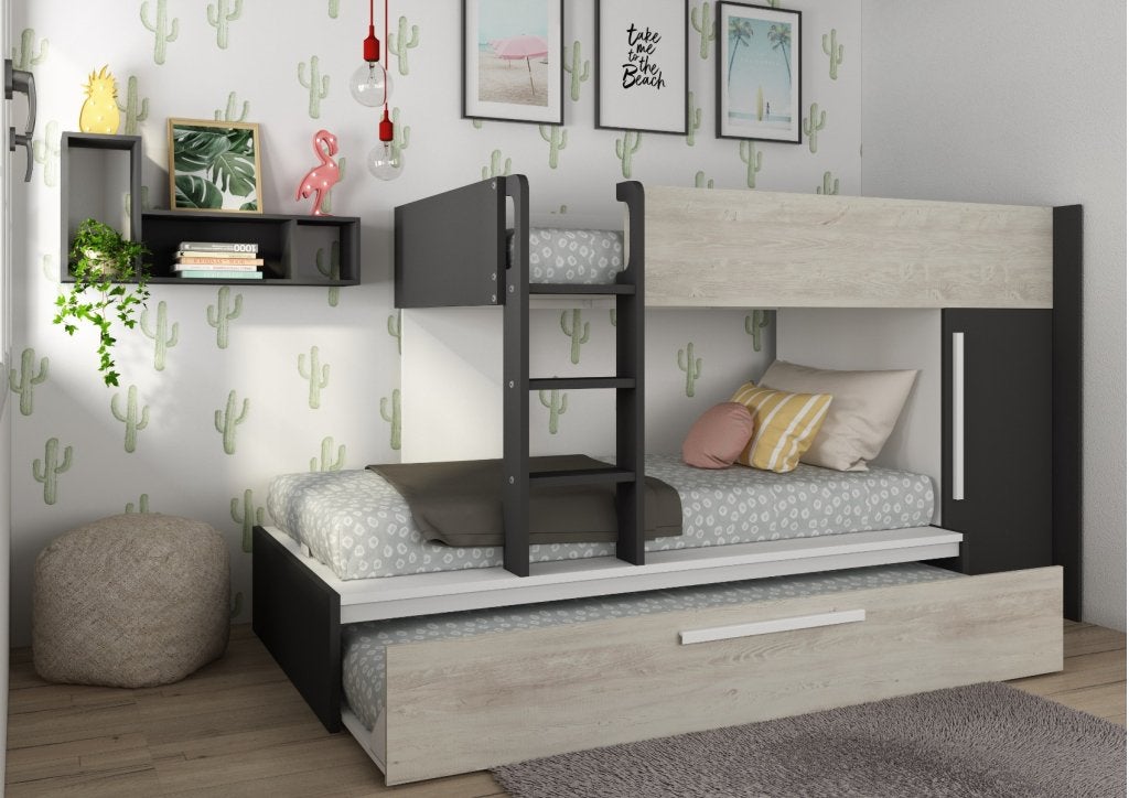 Jules stapelbed met kast en slaaplade - 90x200 - Antraciet, Niet ingevuld, Niet ingevuld, Niet ingevuld