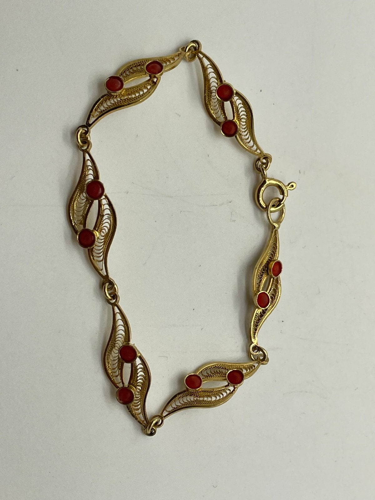 F560 Prachtige zilveren armband goudkleurig bloedkoraal, Sieraden, Tassen en Uiterlijk, Antieke sieraden, Ophalen of Verzenden