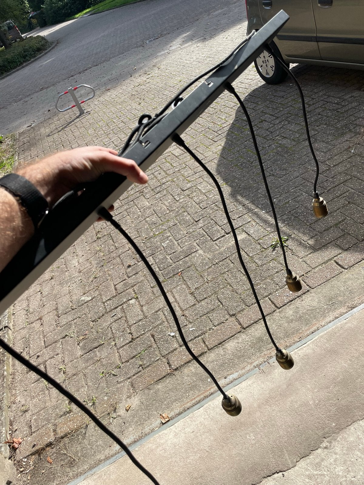 Zwarte hanglamp met 5 fittingen, Ophalen, Gebruikt, Metaal, Overige fittingen