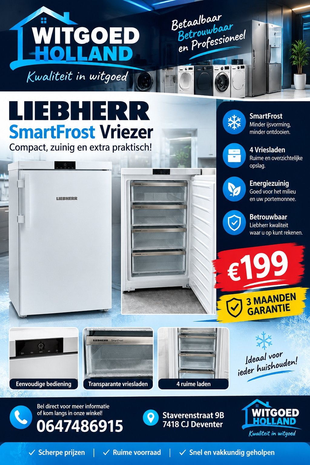 Liebherr SmartFrost-vriezer, Vrieskast, Zo goed als nieuw, Energieklasse A of zuiniger, 160 cm of meer