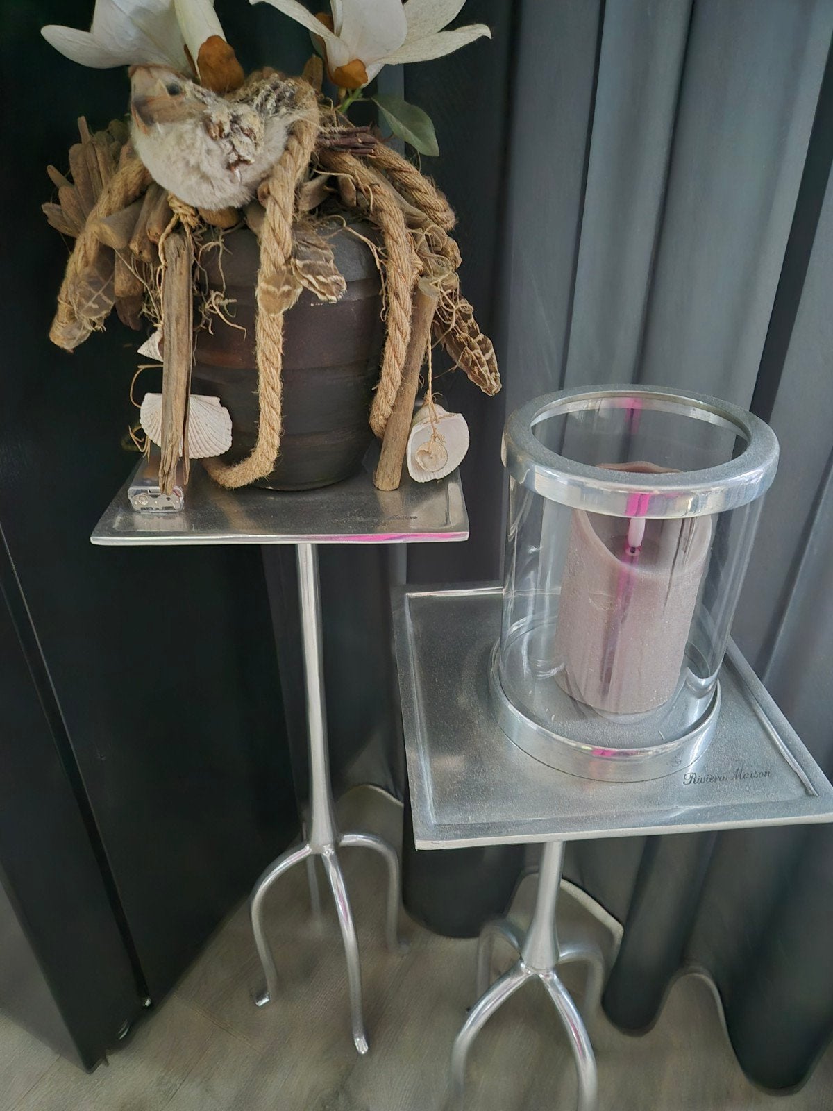 Riviera maison 2 bijzettafeltjes, Huis en Inrichting, Tafels | Sidetables, Ophalen, 50 tot 100 cm, Rond, Zo goed als nieuw