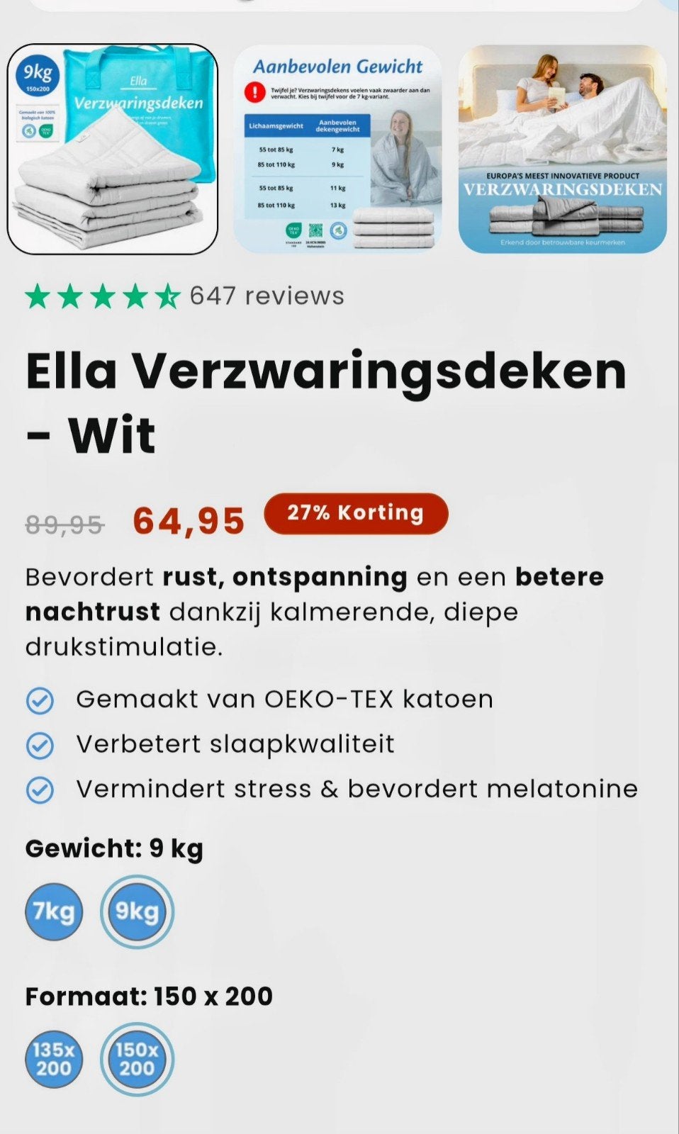 Ella verzwaringsdeken 9 kg zo goed als nieuw, Ophalen, Eenpersoons, Grijs, Deken of Dekbed