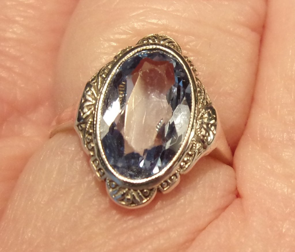Antieke Art Nouveau ring met blauwe Topaas, 1910, goud, Verzenden, Goud, Ring, Met edelsteen