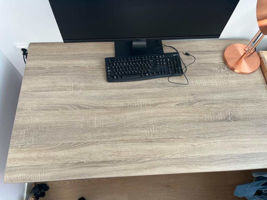 Verstelbaar bureau (slinger) 80x140cm, Ophalen, Gebruikt, Spaanplaat of MDF, In hoogte verstelbaar