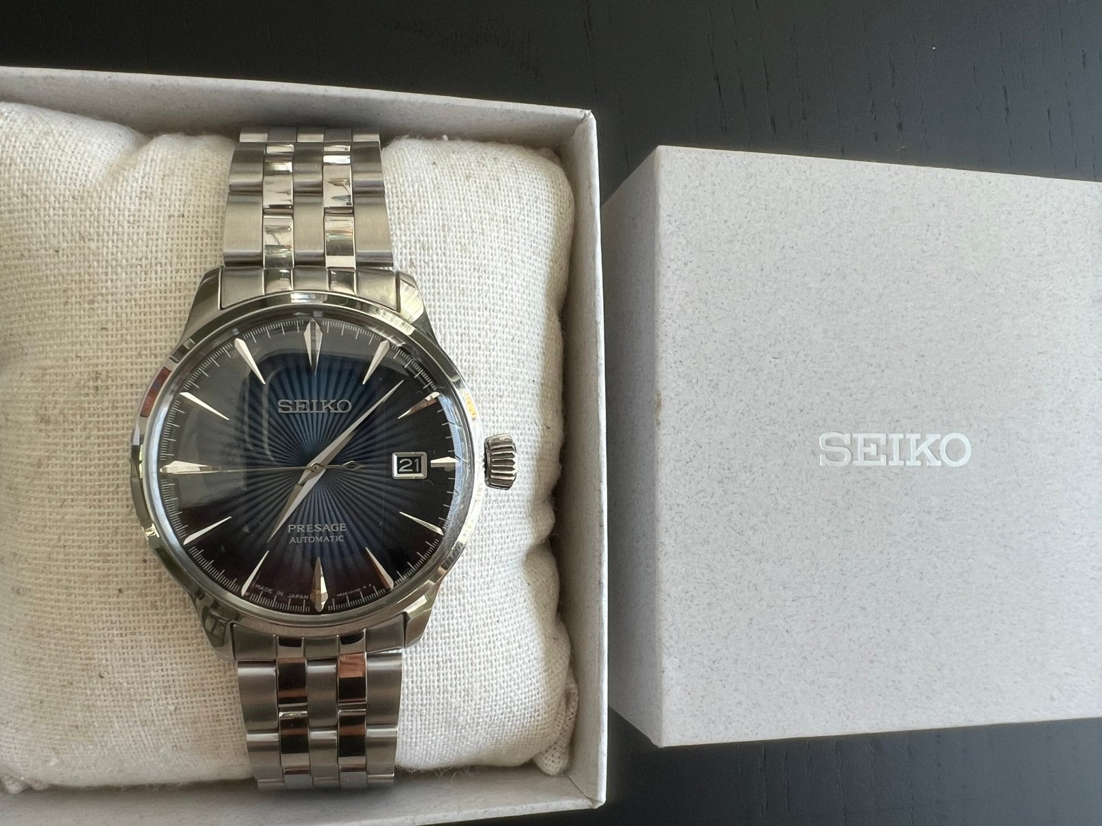 Seiko Presage cocktailtime blauw zilver, Staal, Polshorloge, Ophalen of Verzenden, Zo goed als nieuw