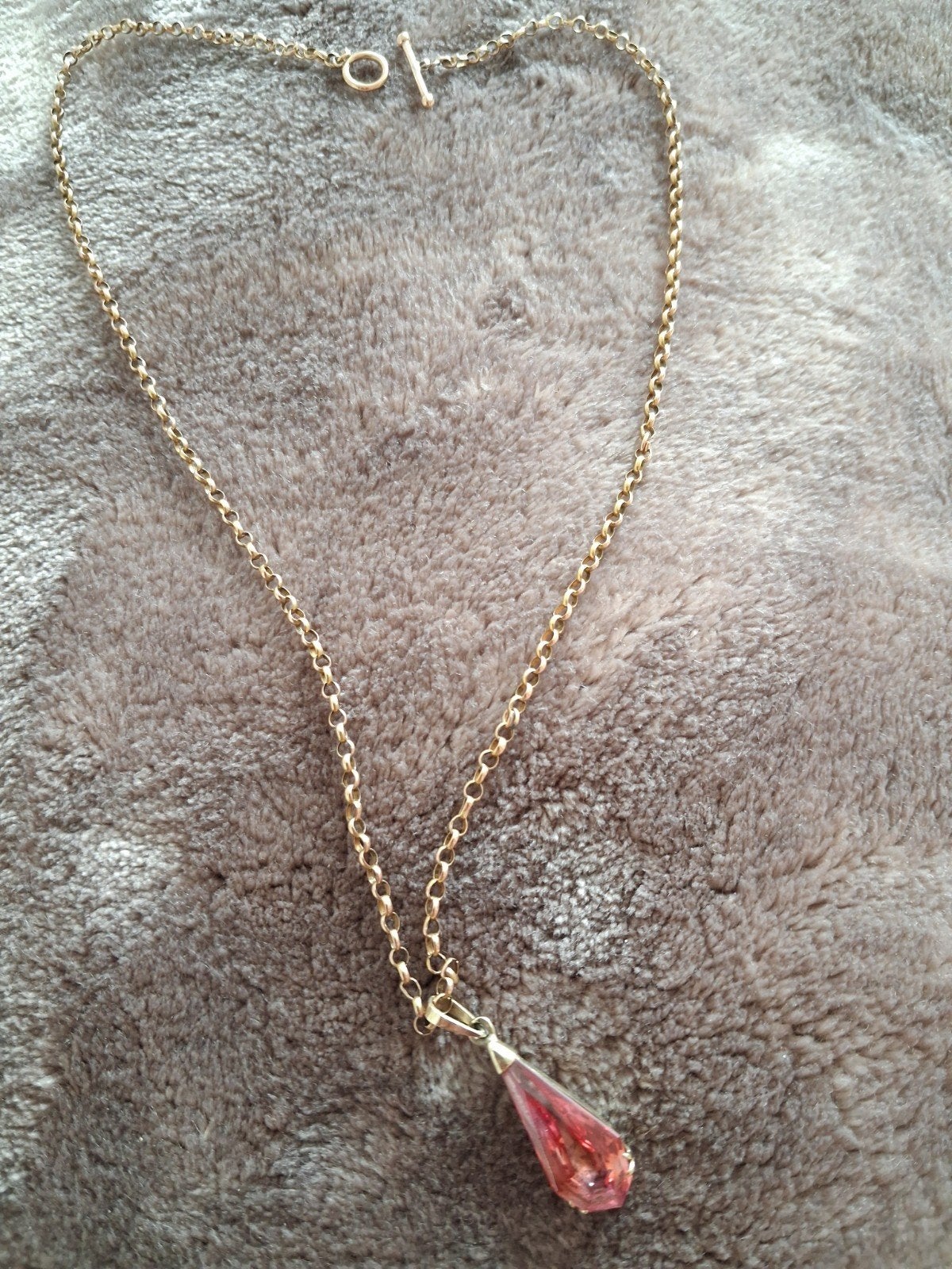 Antieke ketting met Hanger 14 karaat , roze saffier, Met hanger, Ophalen of Verzenden, Zo goed als nieuw, Goud
