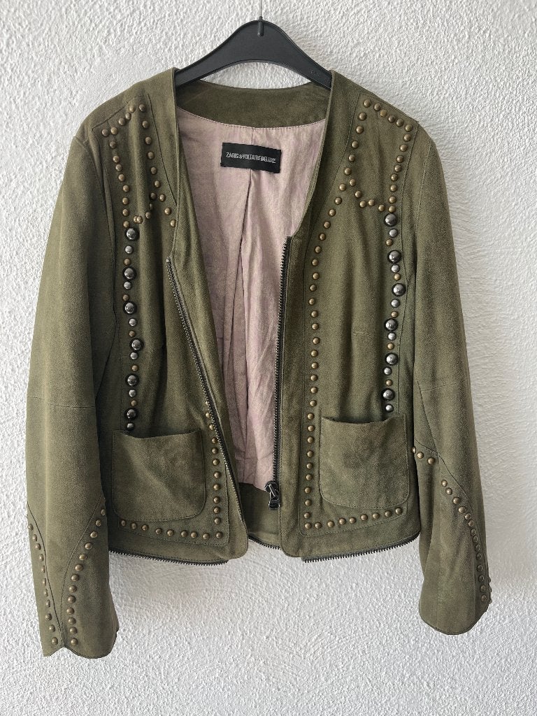 Zadig & Voltaire suède green studs jacket jas, Maat 38/40 (M), Zadig & Voltaire, Verzenden, Zo goed als nieuw